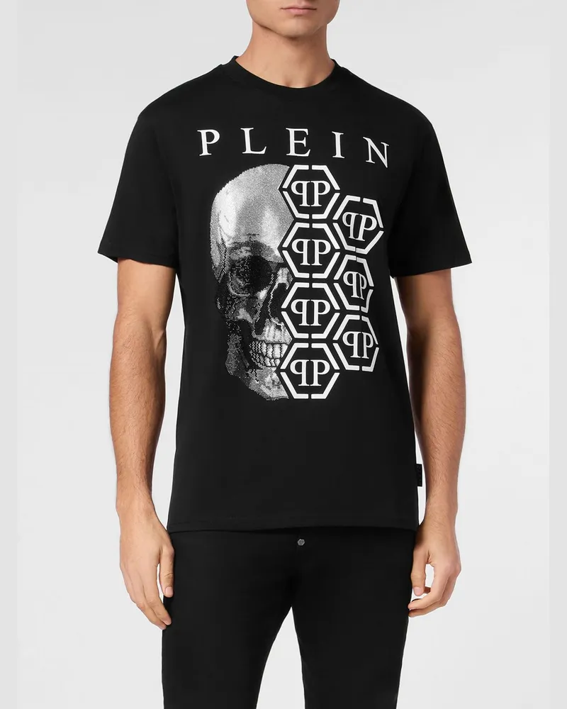 Philipp Plein Slim-Fit Baumwoll-T-Shirt von mit Skull- und Monogramm-Print Schwarz