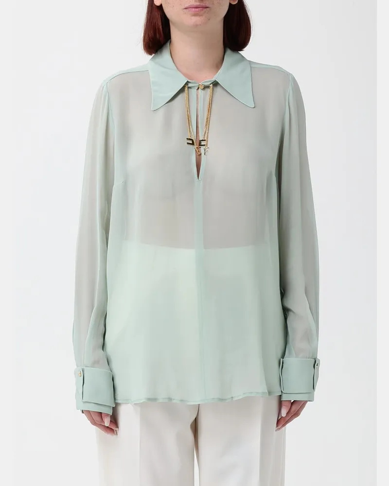 Elisabetta Franchi Transparentes Georgette-Hemd mit Schmuckkragen Blau