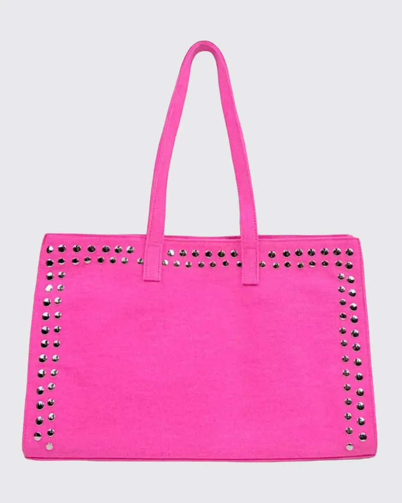 GIMAGUAS Bestickte Baumwoll-Shopping-Tasche mit Nieten und doppeltem Henkel Pink