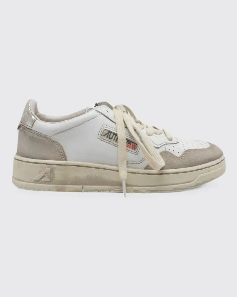 AUTRY Medalist Low Super Vintage zweifarbige Leder-Sneaker mit Used-Effekt Weiß