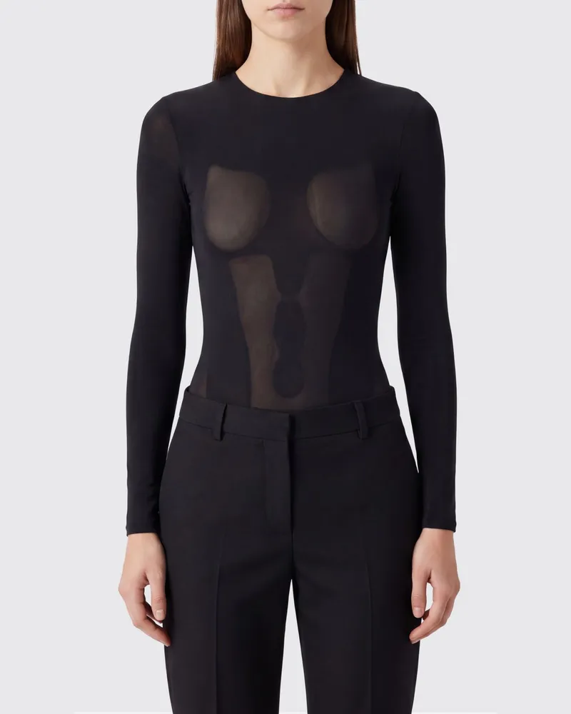 Maison Margiela Langärmeliges, transparentes Top von aus technischem Stretch-Stoff Schwarz