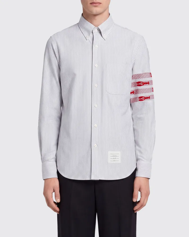 Thom Browne Button-Down-Hemd aus Baumwolle mit ikonischer 4-Streifen-Applikation Grau