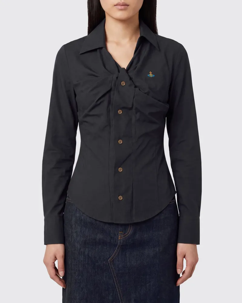 Vivienne Westwood Asymmetrisches Baumwollpopeline-Hemd mit Orb-Logo Schwarz