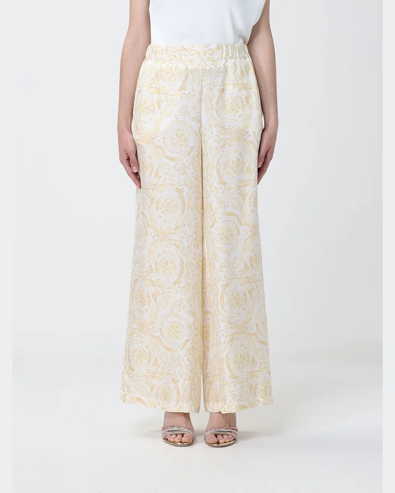 Versace Palazzo-Hose aus Seide mit Barock-Print Gold