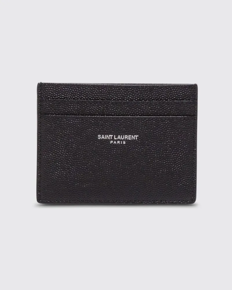 Saint Laurent Kartenetui aus Kalbsleder mit geprägtem Logo Schwarz