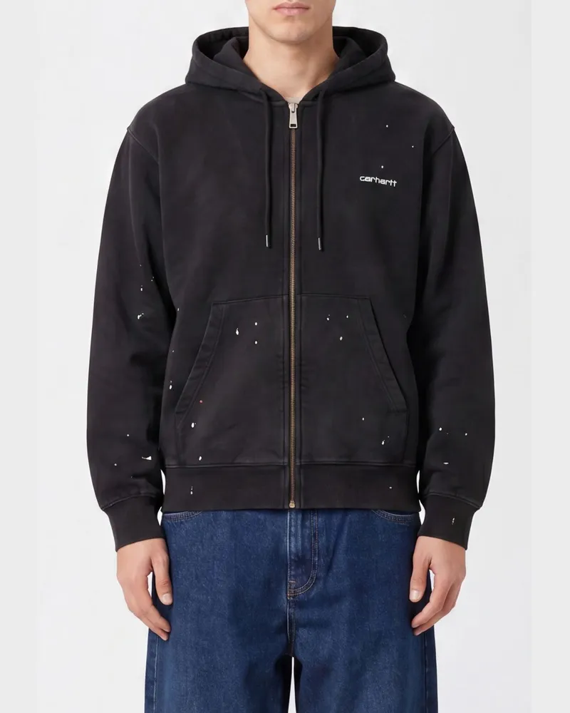 Carhartt WIP Kapuzenjacke aus Baumwolle mit Reißverschluss und Kontrast-Logo Schwarz