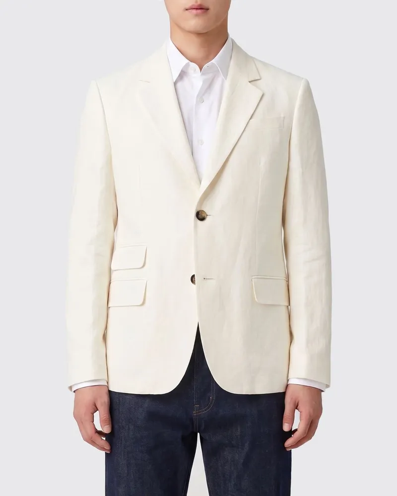 AMI Paris Einreihiger Blazer von aus Leinen- und Viskosemischung mit klassischem Revers Weiß