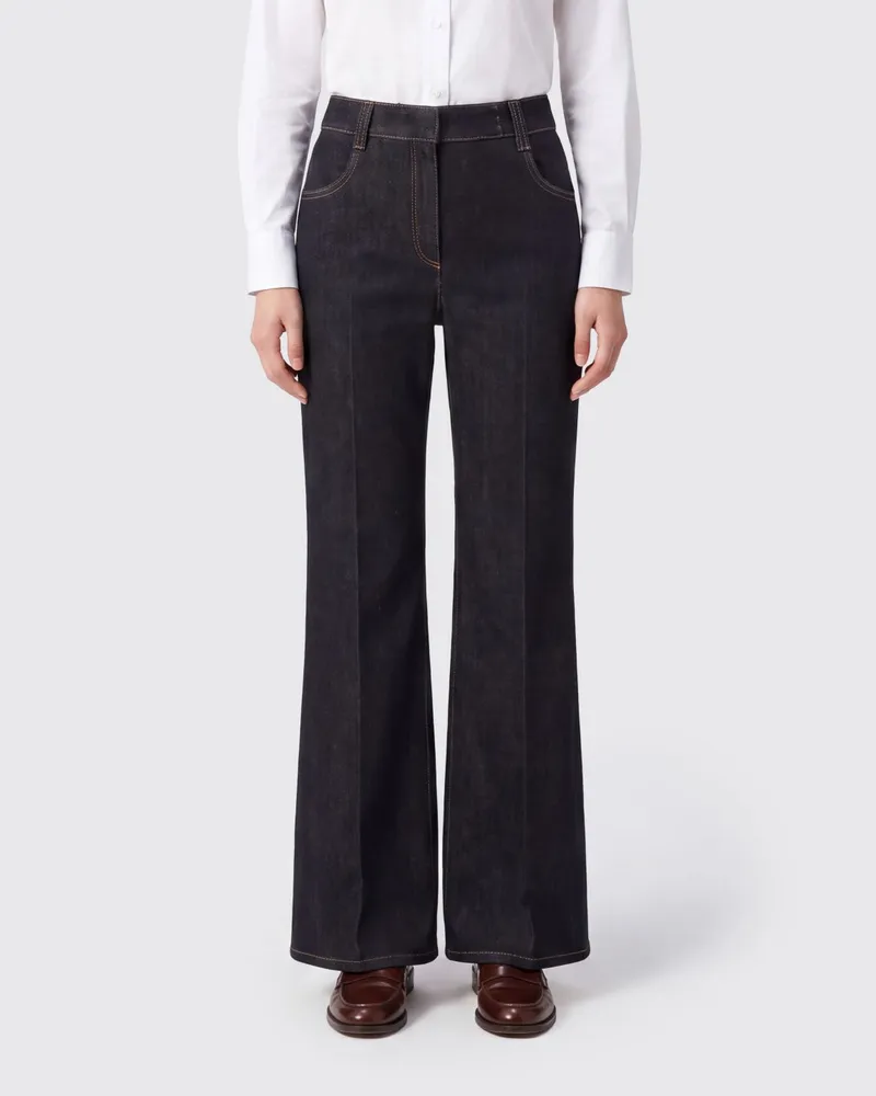Brunello Cucinelli Mid-Rise Flared Jeans aus Baumwoll-Denim Blau