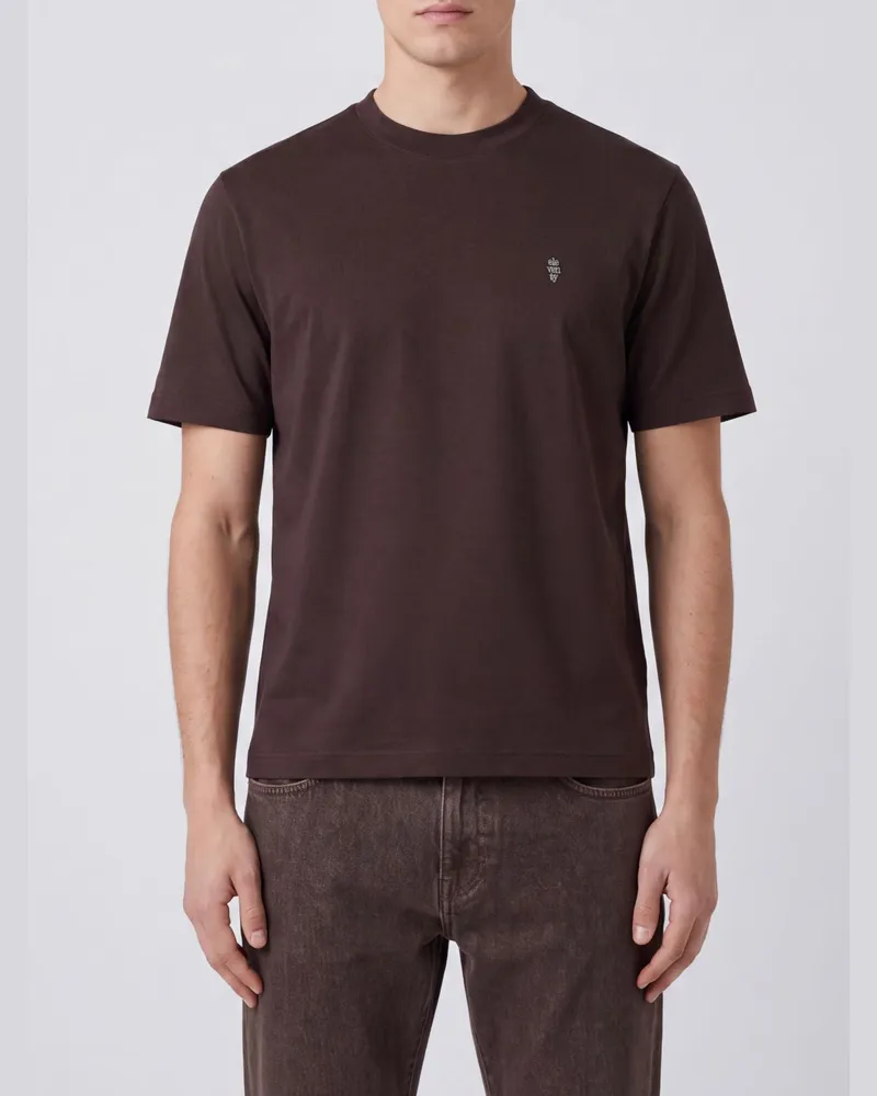 Eleventy Slim-Fit-T-Shirt mit Rundhalsausschnitt aus reiner Baumwolle und dezentem Logo Braun