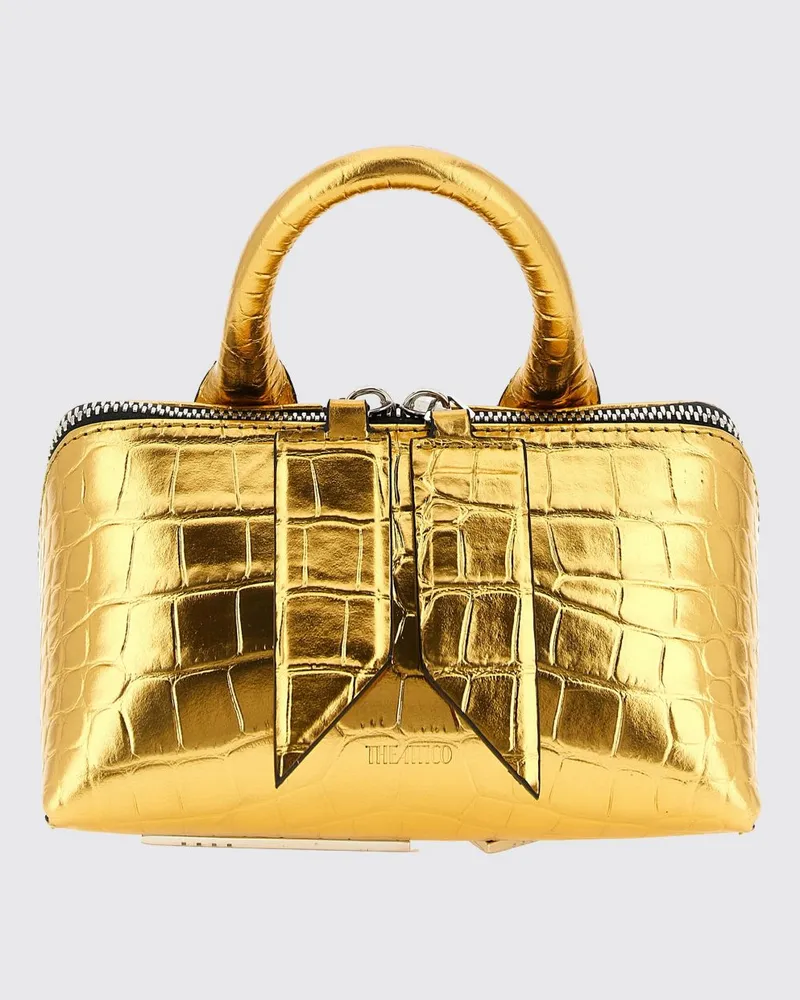 ATTICO Friday Mini-Handtasche aus laminiertem Leder in Kroko-Optik Gold