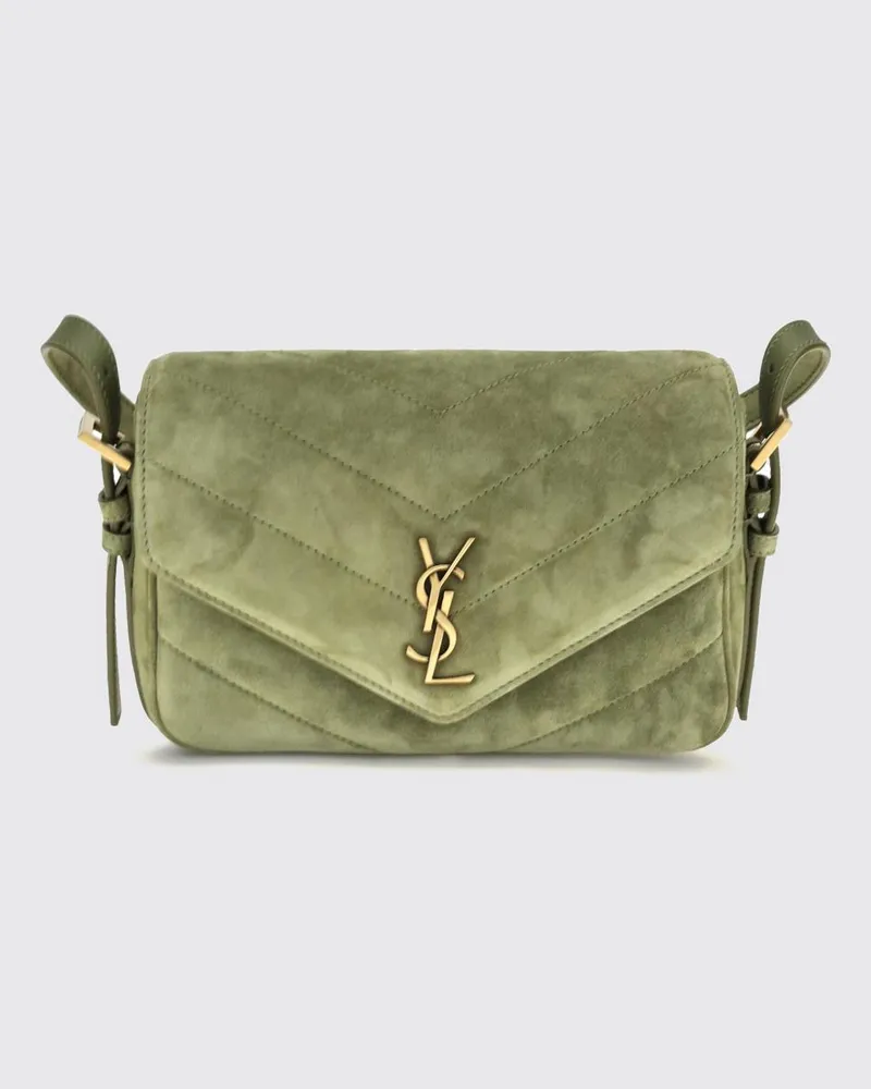 Saint Laurent LouLou Mini-Tasche aus gestepptem Veloursleder Grün