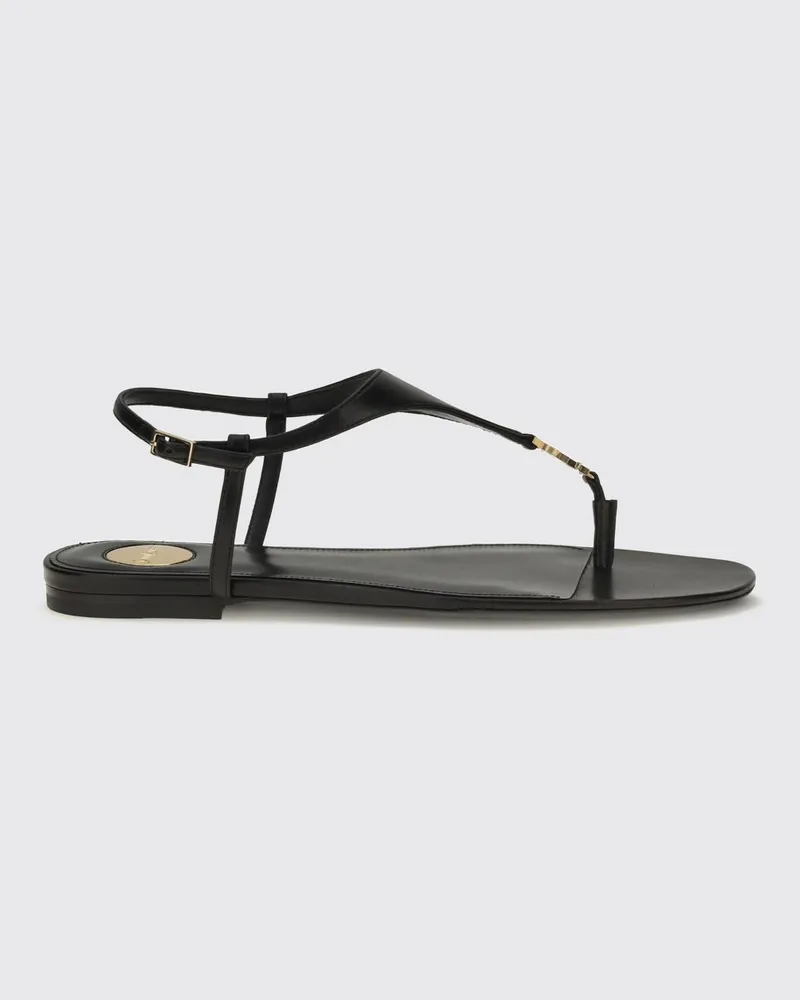 Saint Laurent Cassandre Zehenstegsandalen aus Kalbsleder mit YSL-Logo Schwarz