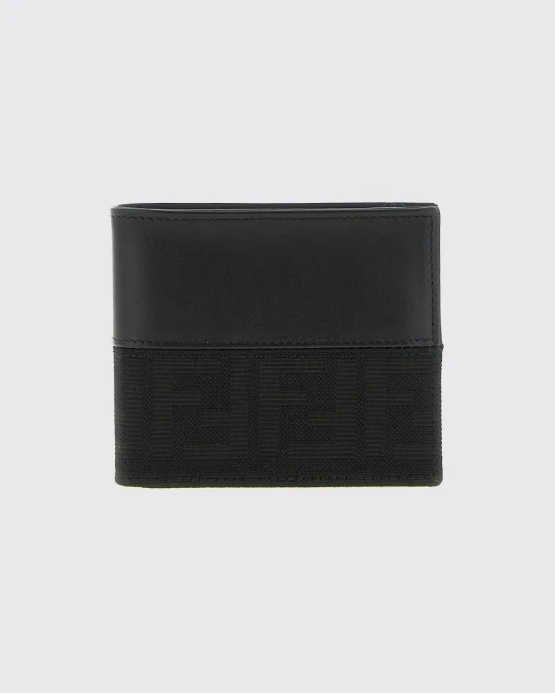 Fendi Bifold-Brieftasche aus Kalbsleder mit FF-Monogramm-Jacquard Schwarz