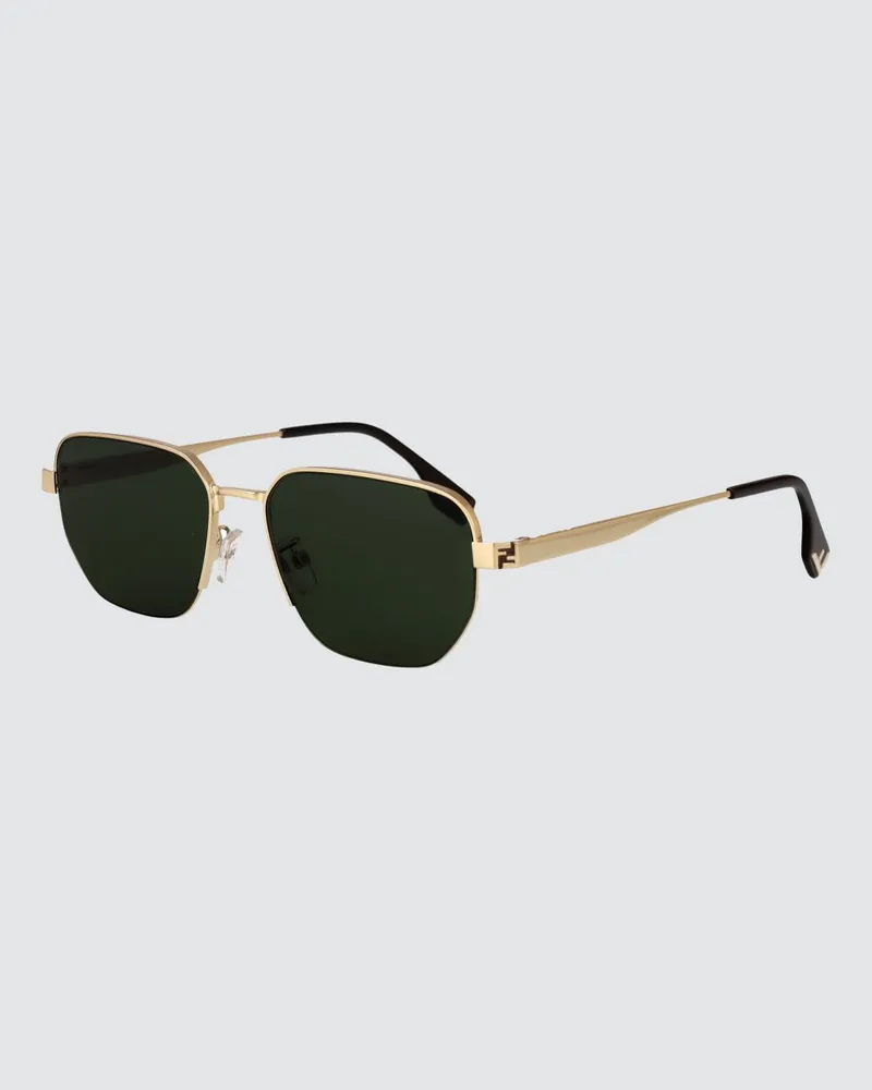 Fendi Sonnenbrille aus Metall im unregelmäßigen Design mit geprägtem Logo Gold