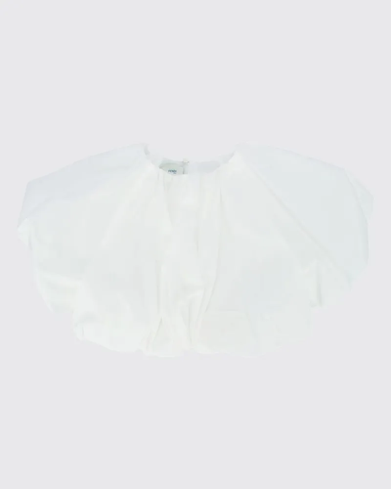 Fendi Cropped-Top für Mädchen aus Baumwolle mit Puffärmeln Weiß