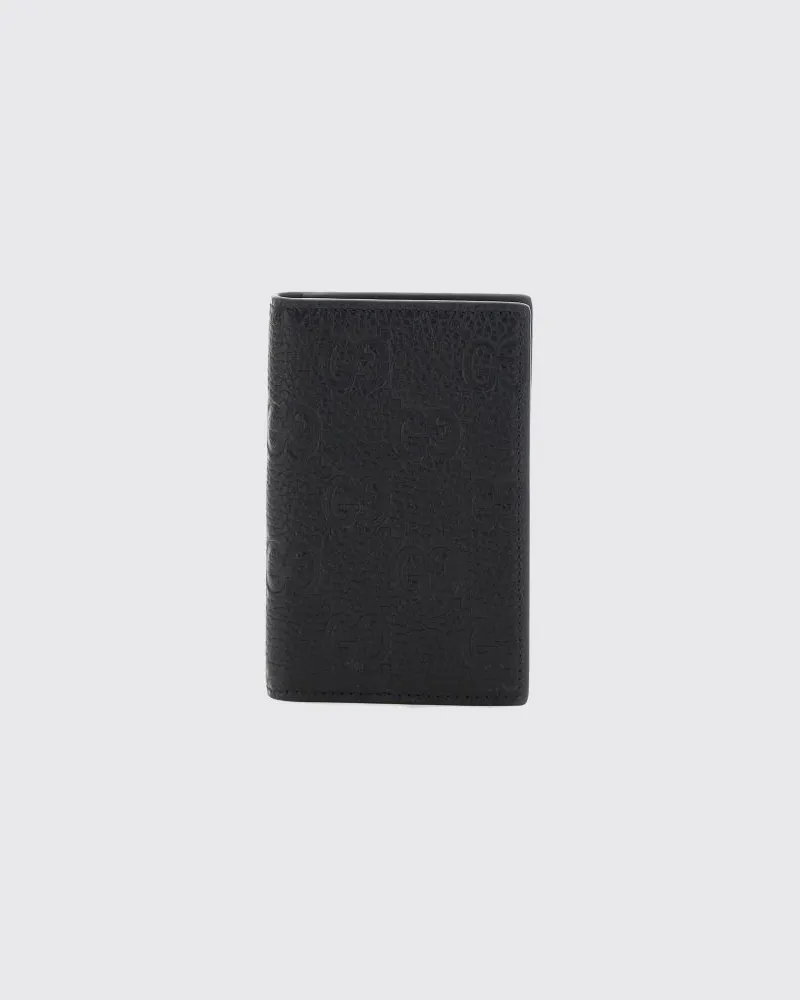 Gucci Bifold-Kartenhalter mit GG-Monogramm aus genarbtem Kalbsleder Schwarz