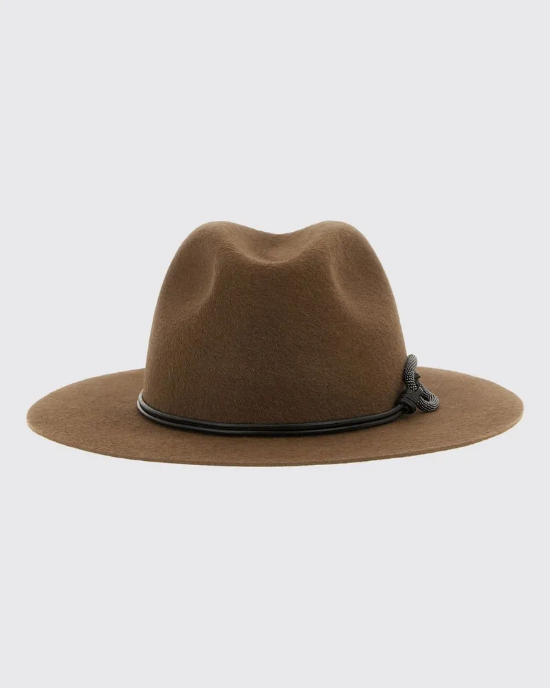Brunello Cucinelli Breitkrempiger Hut aus Wollfilz mit Monile-Detail Braun