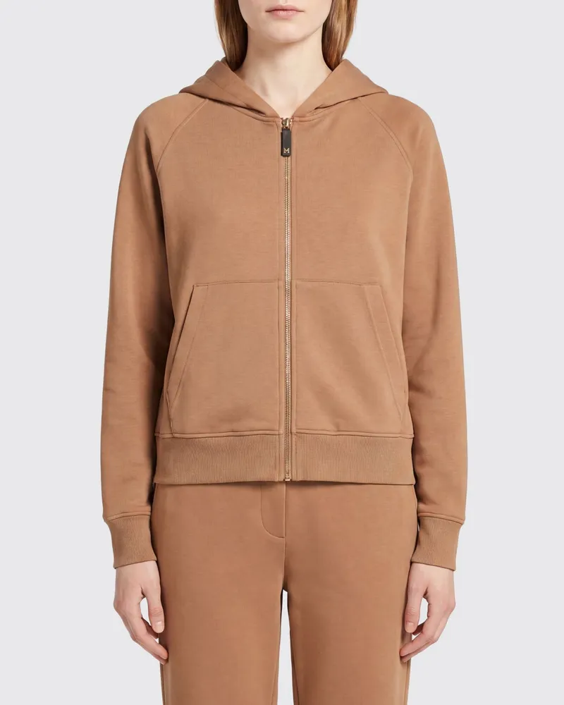 Max Mara Max Mara Kapuzen-Sweatshirt aus Baumwolle mit Reißverschluss und Kängurutasche Camel