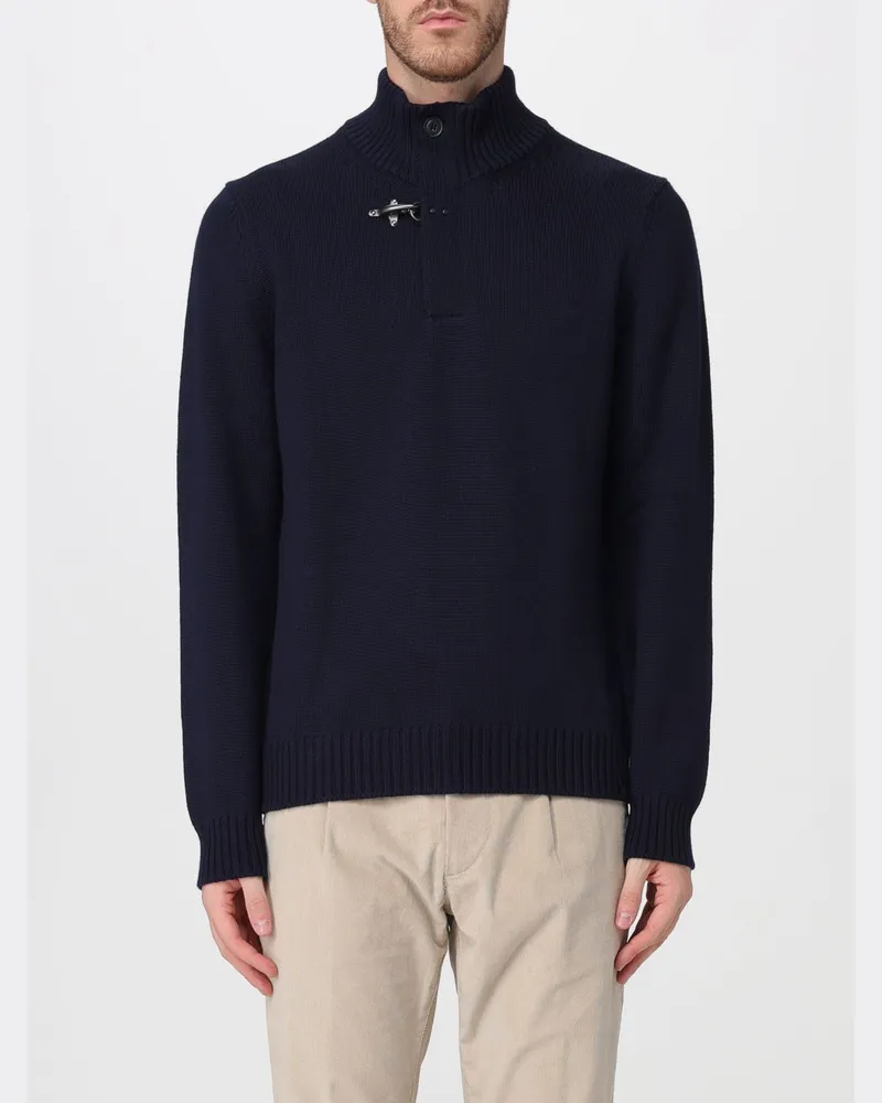 Fay Langärmeliger Rollkragenpullover aus Wolle mit ikonischem Knebelverschluss Navy