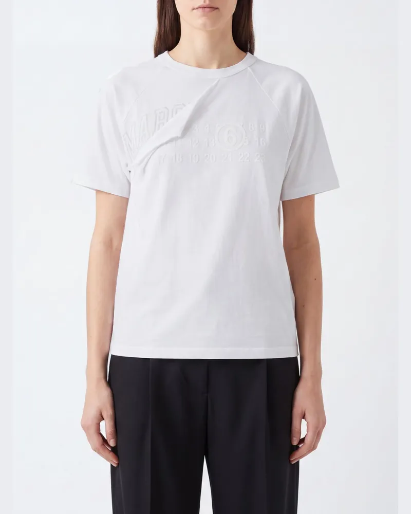 Maison Margiela Kurzärmeliges Baumwoll-T-Shirt mit Logo-Print Weiß