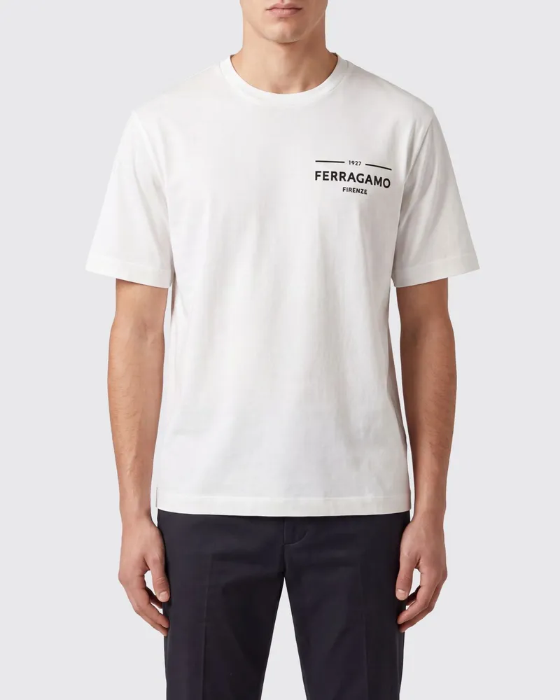 Ferragamo Baumwoll-T-Shirt mit Rundhalsausschnitt und kontrastierendem Frontlogo Weiß