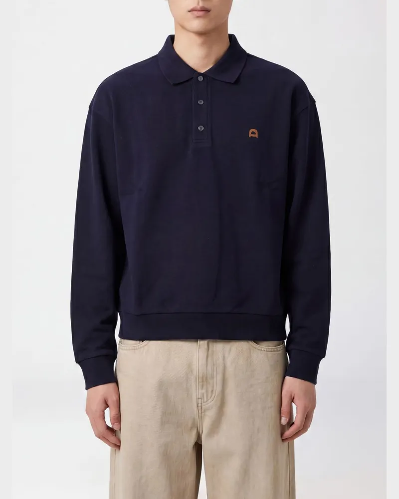 Dunst Langärmeliges Poloshirt aus Baumwollmischung mit gesticktem Logo Blau