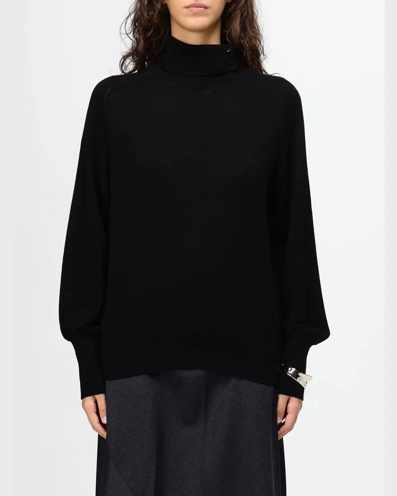 Liu Jo Kaschmir-Rollkragenpullover mit Metallring und überschnittenen Schultern Schwarz