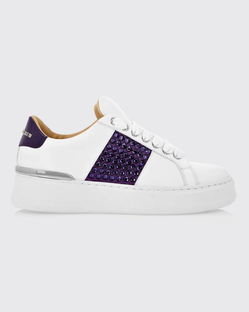 Philipp Plein Low-Top-Sneaker aus Leder mit Strass und abstrakter Stickerei Weiss