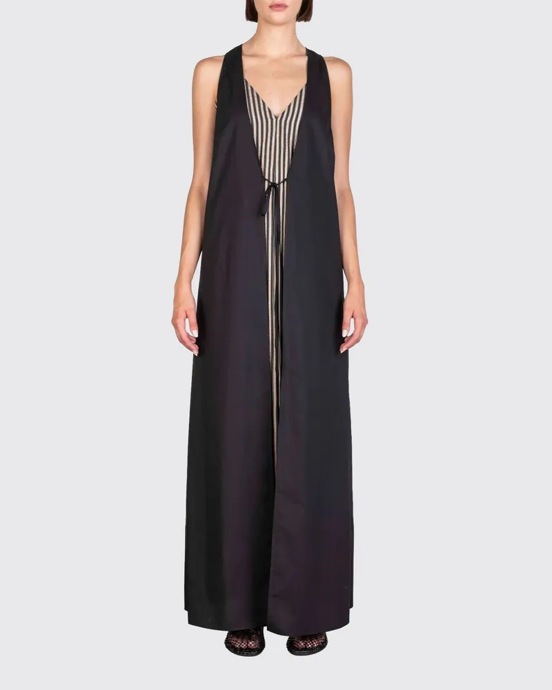 ALYSI Langes Kleid aus Viskose-Seiden-Mischung Schwarz
