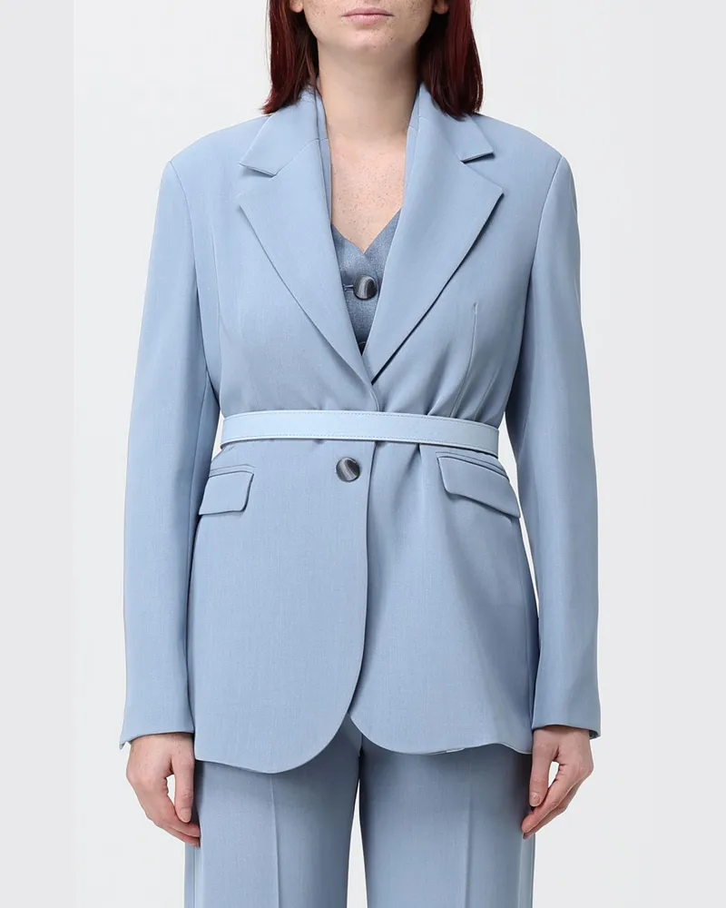 Hanita Einreihiger Blazer aus Viskosemischung mit Taillengürtel und Revers Hellblau