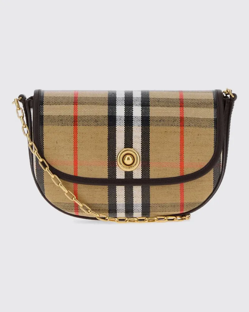 Burberry Highlands Mini-Umhängetasche aus Leinen und Baumwolle mit Vintage Check-Muster Sand