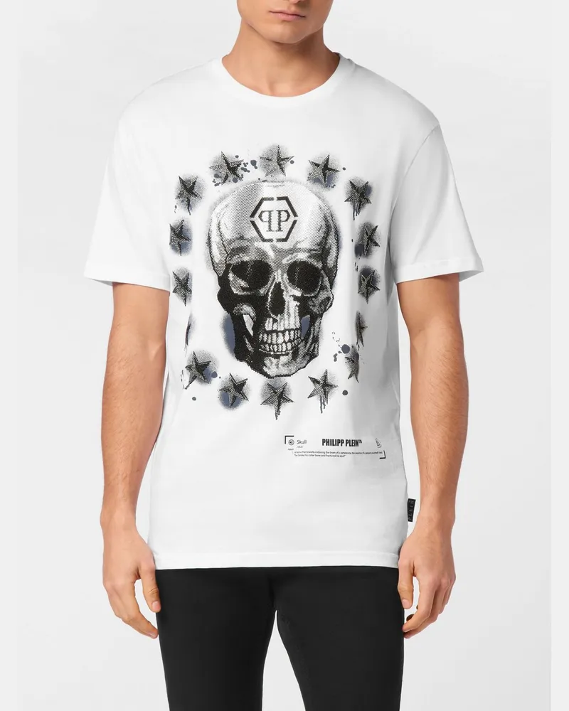 Philipp Plein Slim-Fit Baumwoll-T-Shirt von mit Skull- und Monogramm-Print Weiß