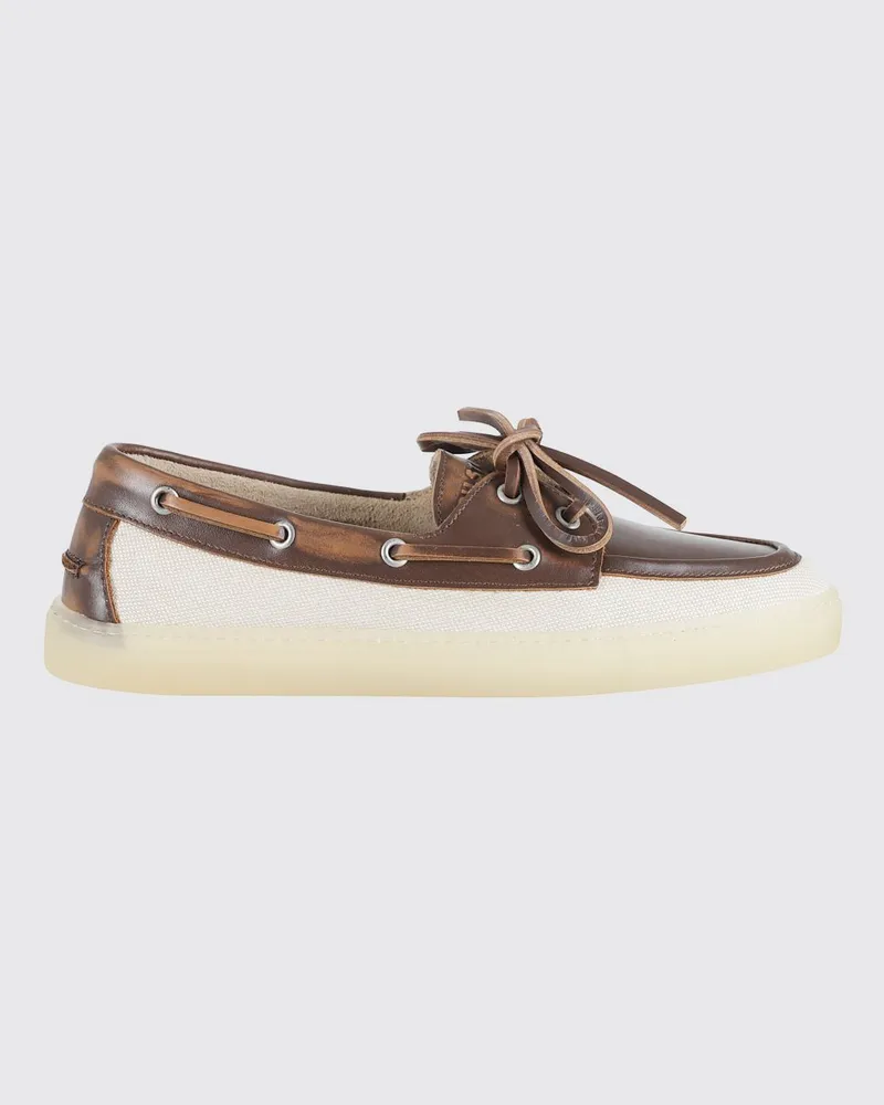 Copenhagen Zweifarbige Bootsschuhe aus Leder und Canvas Braun