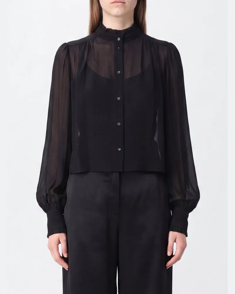 Twin-Set Slim-Fit-Hemd aus Viskose mit Stehkragen und langen Ärmeln Schwarz