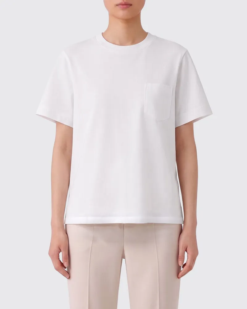 Sacai Baumwoll-T-Shirt mit plissiertem Einsatz Weiß