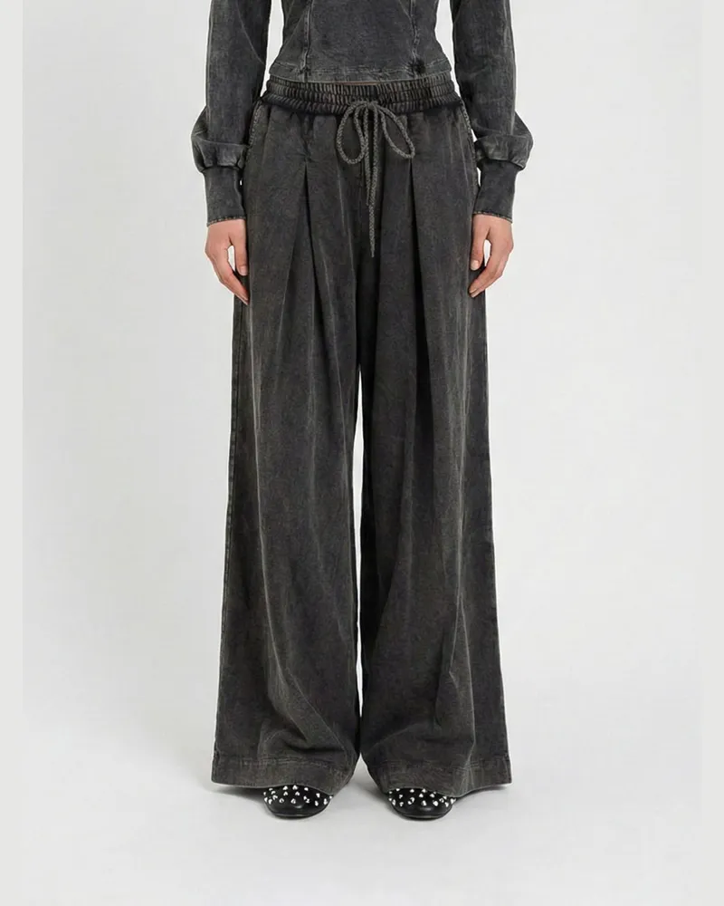 Twin-Set Weit geschnittene Baumwollhose Schwarz