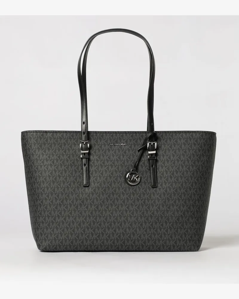 Michael Kors Quinn Tasche aus genarbtem beschichtetem Baumwollstoff mit MK-Monogramm-Print Schwarz