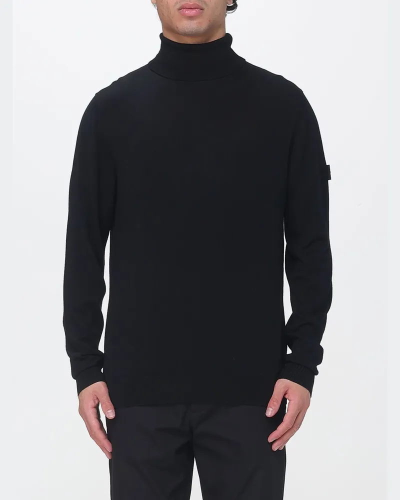 Peuterey Rollkragenpullover aus reiner Wolle mit langen Ärmeln und appliziertem Logo-Patch Schwarz