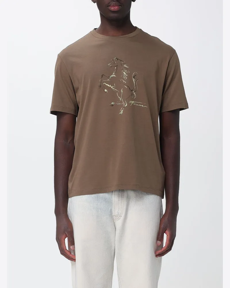 Ferrari Bedrucktes T-Shirt aus Baumwolle Kaki