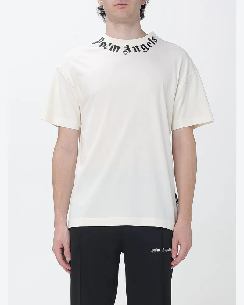 Palm Angels Baumwoll-T-Shirt mit gedrucktem Logo und überschnittenen Schultern Weiß