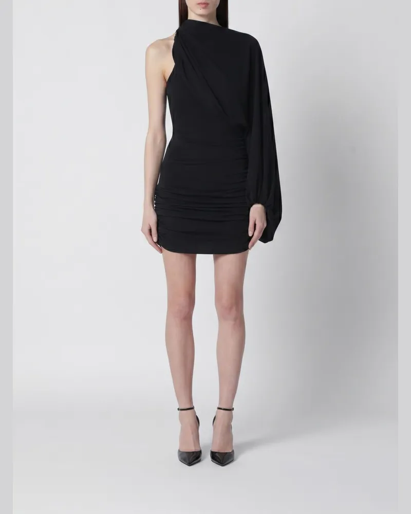 ANDAMANE Gedrapptes One-Shoulder-Minikleid mit Ballonärmel Schwarz