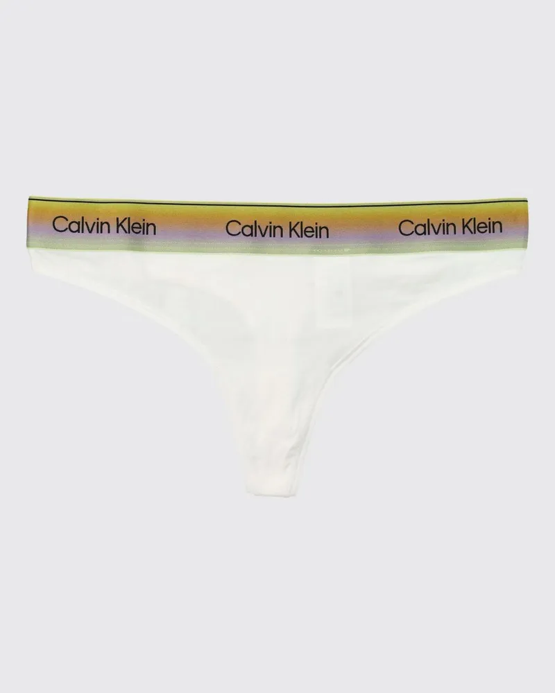 Calvin Klein String aus Stretch-Baumwolle und Modal mit Jacquard-Logobund Weiß