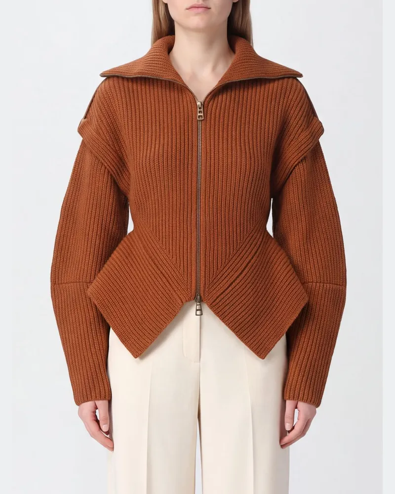 Zimmermann Asymmetrischer Cardigan aus Wollmischung mit Matrosenkragen und Reißverschluss Orange