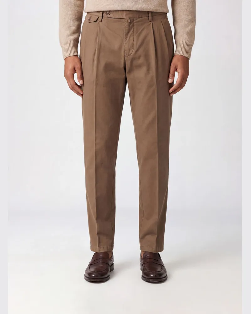 Briglia 1949 Slim Fit Chino-Hose aus einer Baumwoll-Leinen-Mischung Kakao