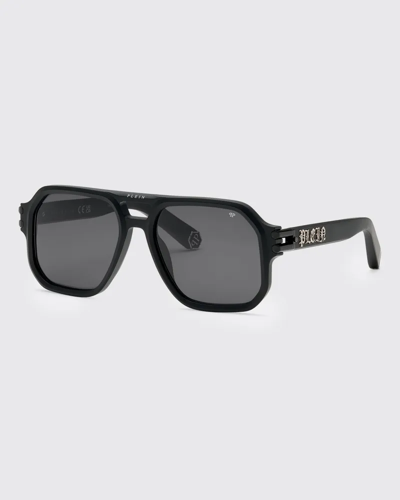 Philipp Plein Icon Piloten-Sonnenbrille aus Acetat mit Doppelsteg Schwarz
