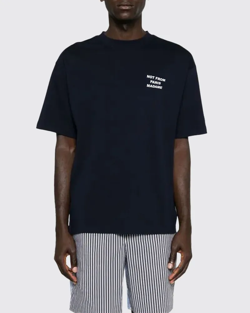 Drôle de Monsieur Baumwoll-T-Shirt mit Rundhalsausschnitt und Logo-Slogan-Print Blau