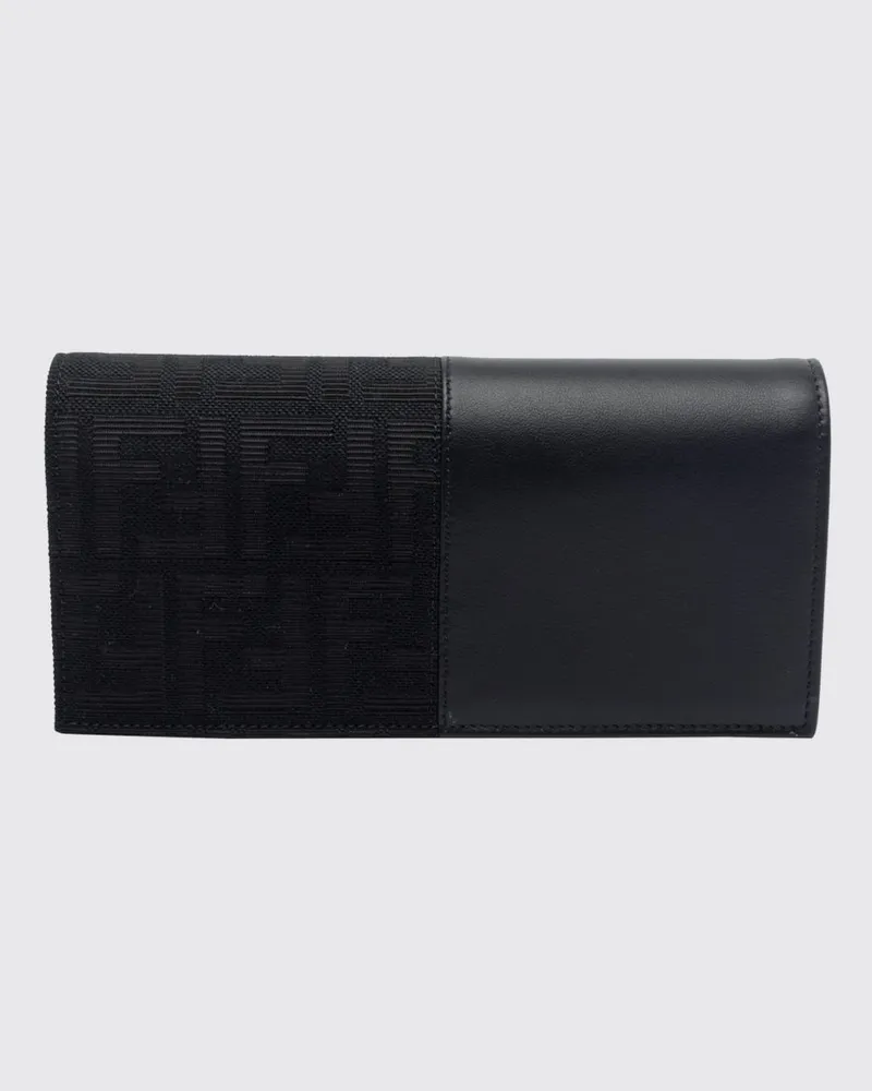 Fendi Continental-Portemonnaie aus Leder und Jacquard mit FF-Monogramm Schwarz