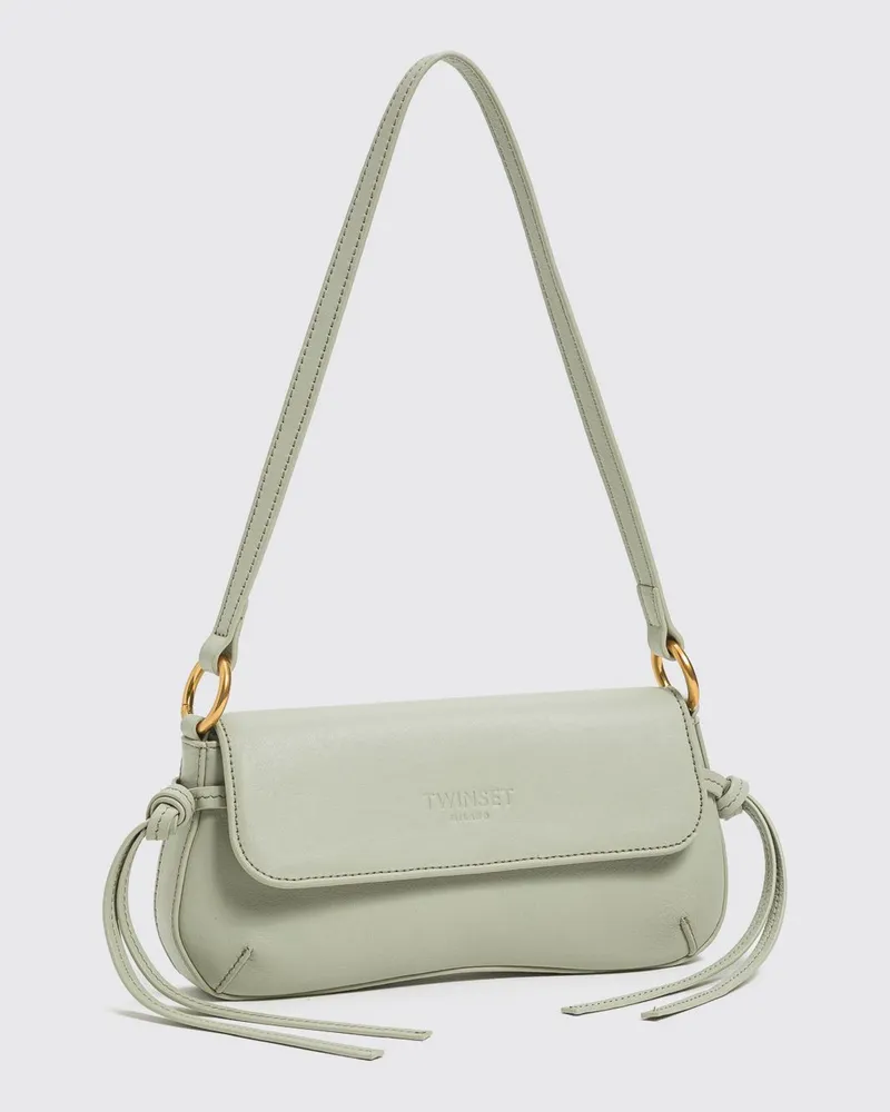 Twin-Set Schultertasche aus Kalbsleder mit Quasten und Klappverschluss Grün