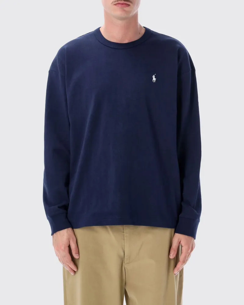 Ralph Lauren Langarm-T-Shirt aus Baumwolle mit gesticktem Logo Blau