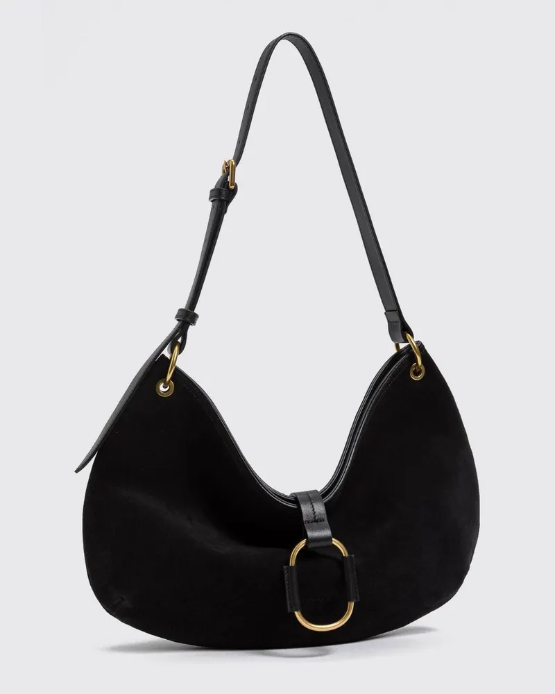 Twin-Set Schultertasche von aus Veloursleder mit verstellbarem Henkel Schwarz